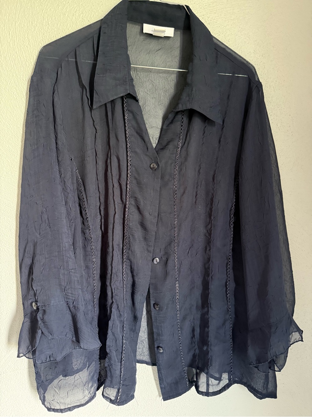 dressbarn Sheer Navy Button-Up Shirt